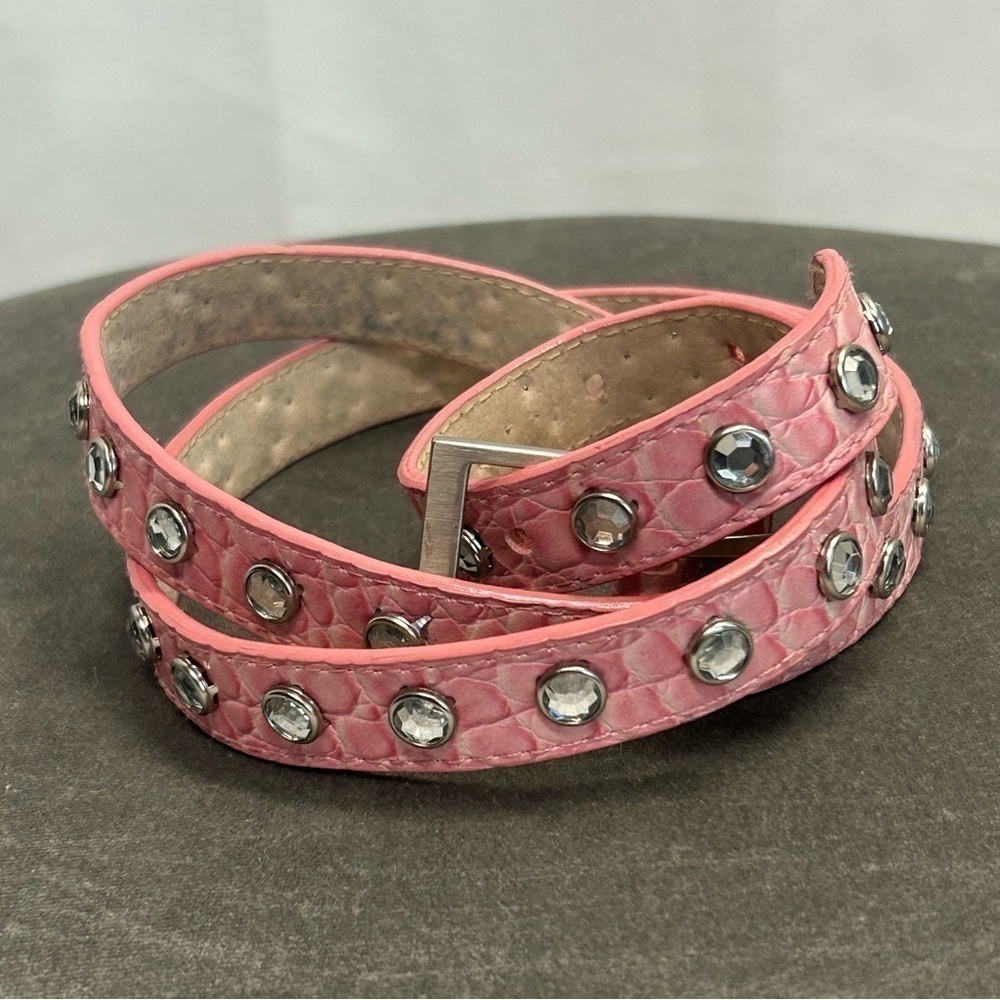 Pink animal print embossed crystal rhinestone embellished genuine leather belt M